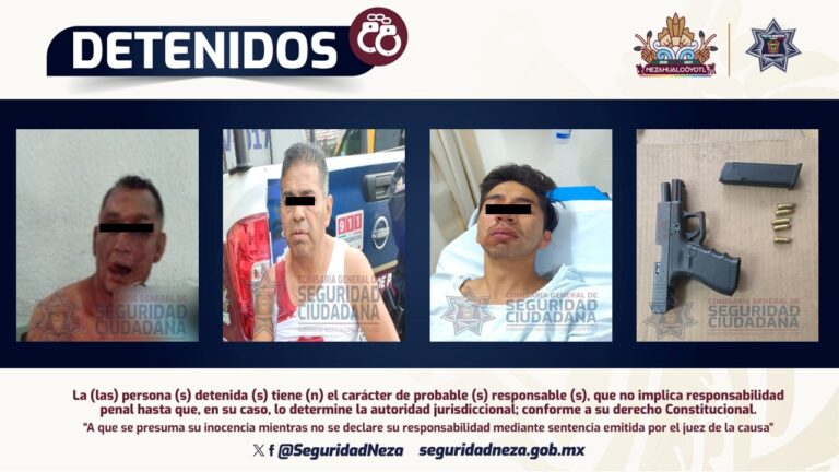 Policía de Nezahualcóyotl detiene a cinco implicados en riña con arma de fuego en la colonia Vergel de Guadalupe