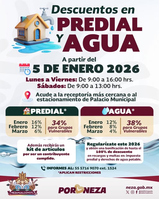 Gobierno de Nezahualcóyotl otorgará bonificaciones de hasta el 100% en recargos y multas en predial y agua