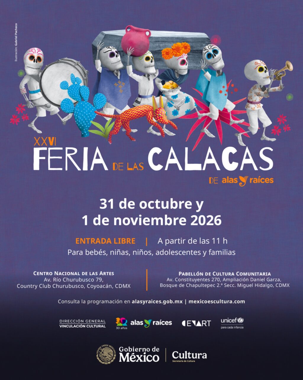 Cartel XXVI Feria de las Calacas de Alas y Raiěces.jfif